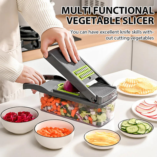 16 IN1 Mandoline Slicer Veggie Food Chopper Vegetable Cutter Tomato Carrot Grater Cheese French Onion Shredders Kitchen Tool