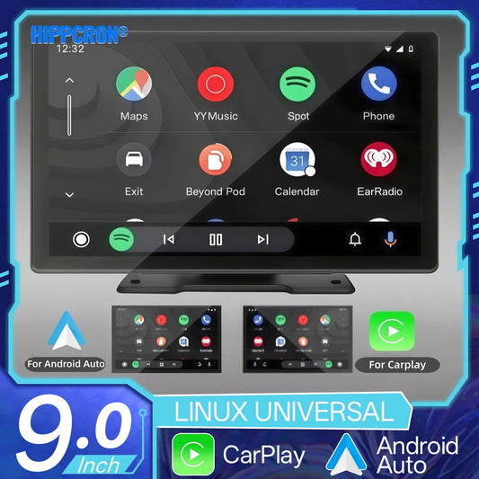 Hippcron 9-inch Car MP5 Multimedia Player Car HD Display with Wireless CarPlay and Android Auto Support Mirror Link